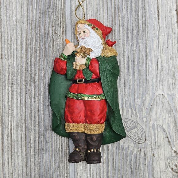 Silvestri‎ Santa Claus Ornament Christmas Decor Green Cape Bunny Carrot Cardinal - Picture 1 of 6